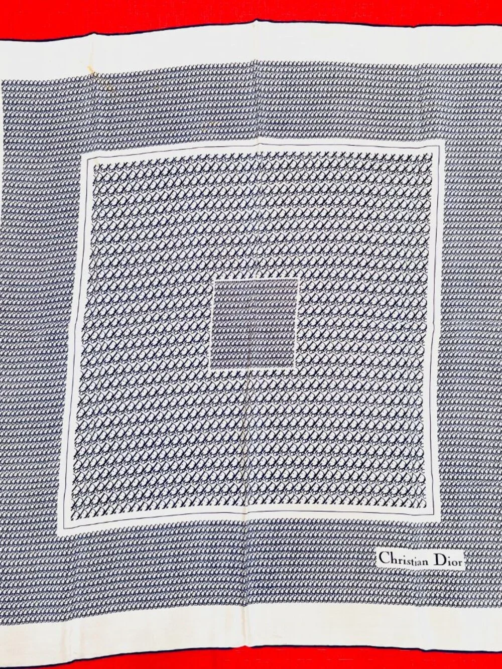 Christian Dior 100% Sil kSatin  Scarf 26" Ivery Blue Logo Printed All Over (14 - Picture 13 of 15